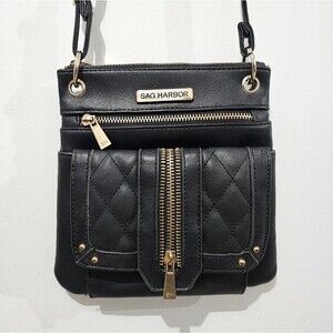Sag Harbor -  Purse Cross Body Multiple Pockets - Black - Brass Hardware